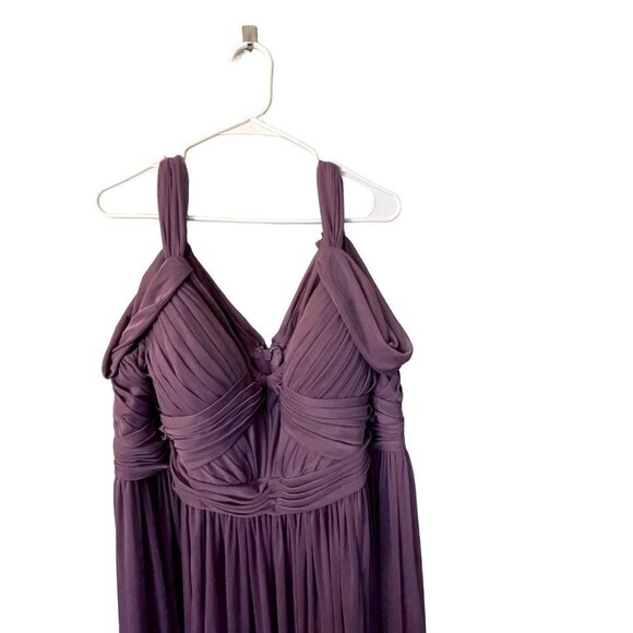 Azazie Calla A24 purple ruched formal vneck off the shoulder classic prom dress - Picture 2 of 11